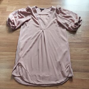 For Cynthia Blush Pink V-Neck Puff-Sleeve Dress